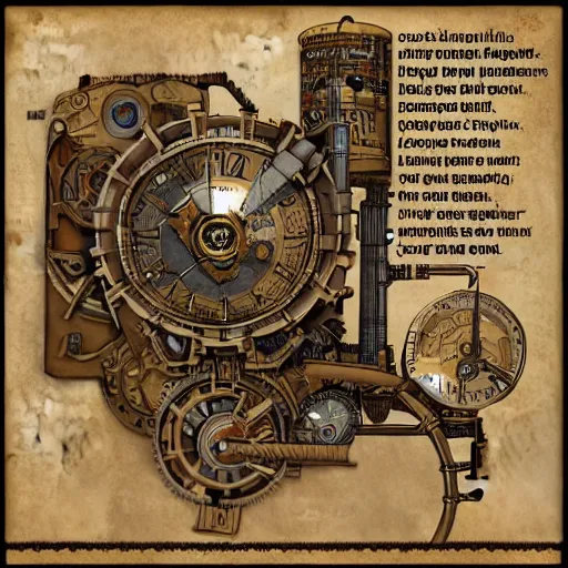 Prompt: schematics for a steampunk time machine