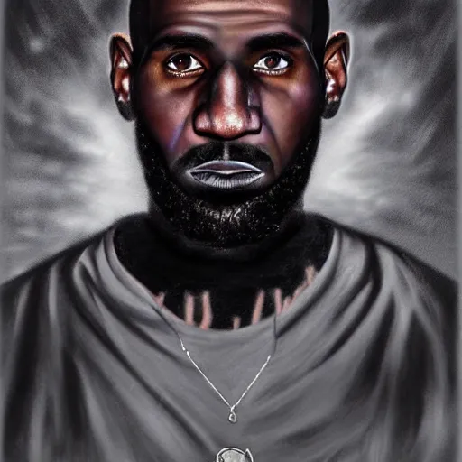 Prompt: a spooky, gothic airbrush portrait of LeBron James