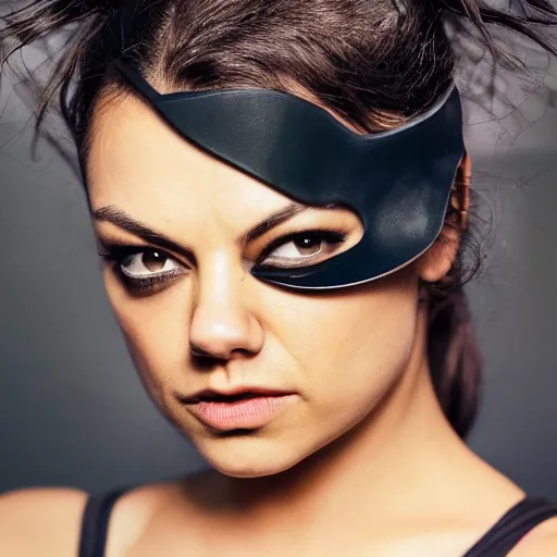 Prompt: Mila Kunis as Catwoman, XF IQ4, 150MP, 50mm, F1.4, ISO 200, 1/160s, natural light, photoshopped, lightroom, photolab