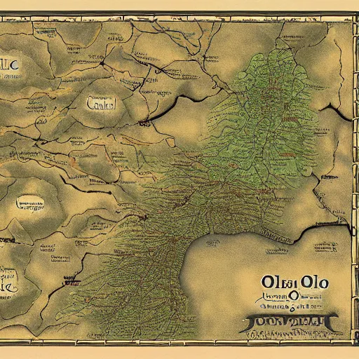 Prompt: a map of ohio, inspired by j. r. r. tolkien fantasy maps