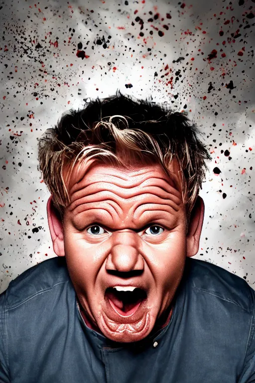 Prompt: the detailed close up image of Gordon Ramsay vomiting, puke flying everywhere, disgusting, puke coming from nose, vomit, detailed, 4K