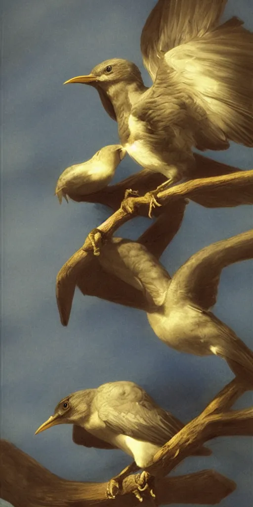 Prompt: highly detailed beautiful photography of birds, sharp focus, dramatic, dynamic, lighting, elegant, blue background, harmony, beauty, masterpiece, by roberto ferri, by durero, pencil draw