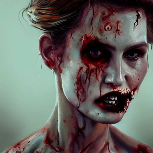 Image similar to portrait of eighties cindy crawford as a zombie, 7 days to die zombie, fine art, award winning, intricate, elegant, sharp focus, cinematic lighting, highly detailed, digital painting, 8 k concept art, art by guweiz and z. w. gu, masterpiece, trending on artstation, 8 k