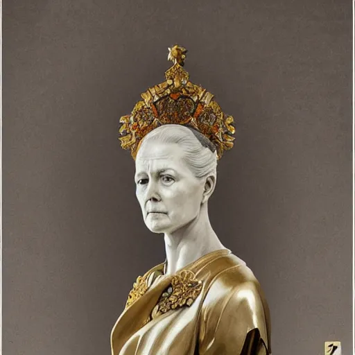 Image similar to beautiful lifelike award winning marble statue bust of dronning magrethe trending on art station artgerm greg rutkowski alphonse mucha museum quality cinematic atmospheric
