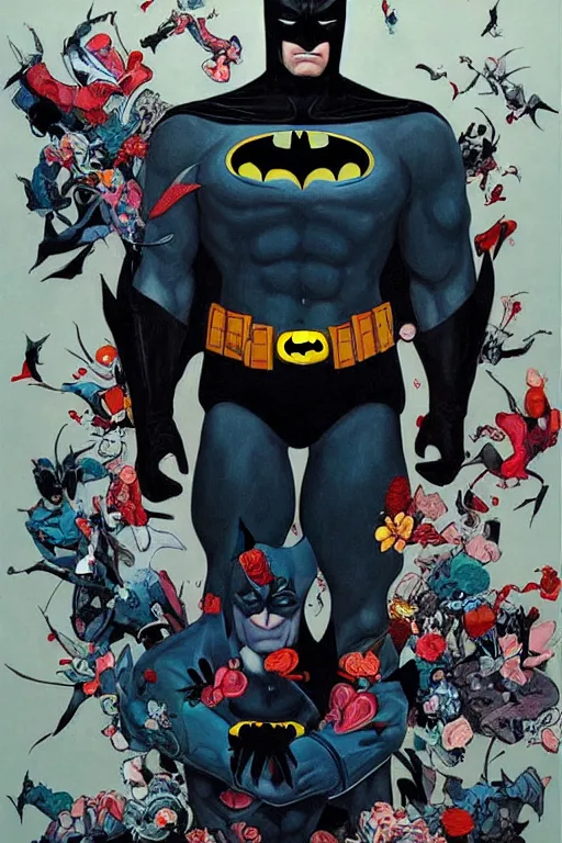 Image similar to a painting by James Jean about Batman, cover art, elegant