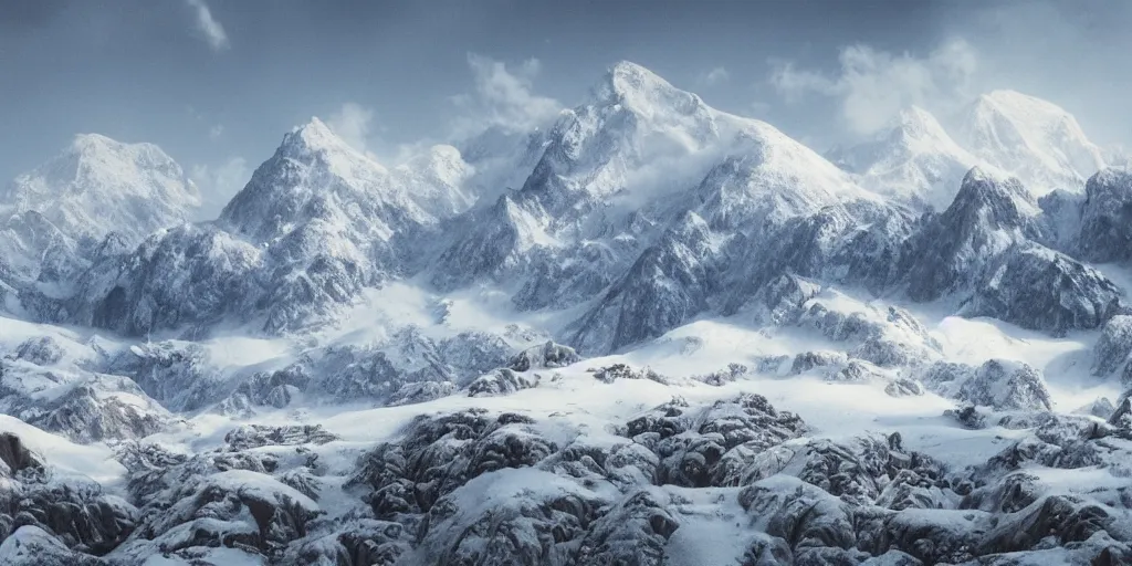 great mountains snowing landscape, 16k | Stable Diffusion