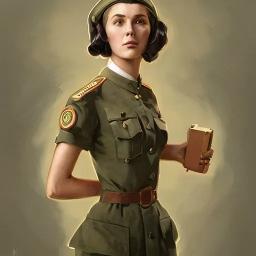 Prompt: full body portrait of addison rae in nazi female uniform, intricate, elegant, highly detailed, digital painting, artstation, smooth, sharp focus, illustration, art by artgerm and greg rutkowski and alphonse mucha, 8 k