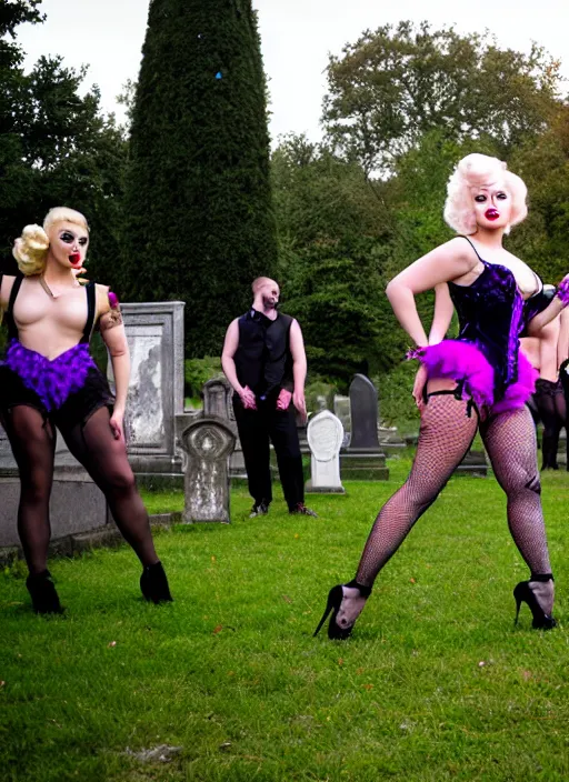 Image similar to burlesque performance in a graveyard