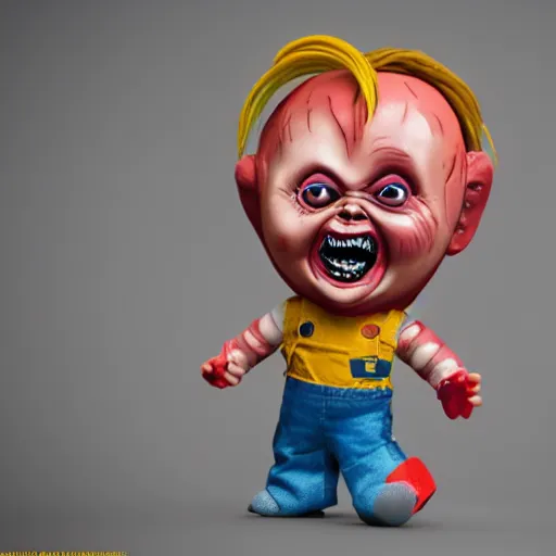 Prompt: screaming chucky doll in shape of balloons octane render