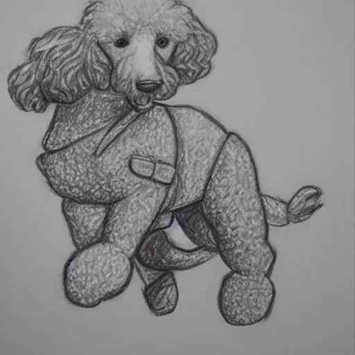 Image similar to pencil sketch of a poodle riding a ducati