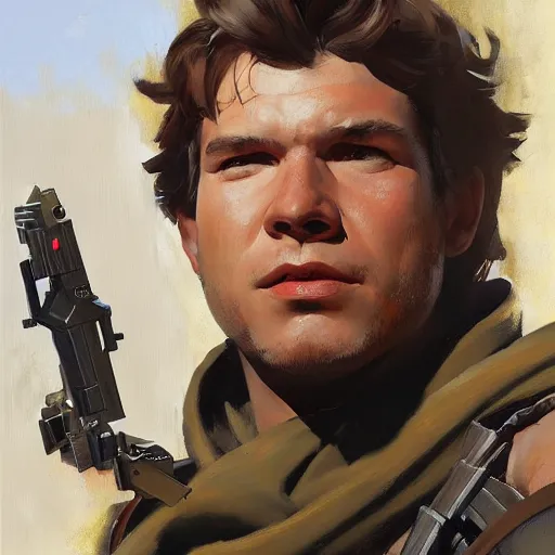 Image similar to greg manchess portrait painting of armored han solo as overwatch character, medium shot, asymmetrical, profile picture, organic painting, sunny day, matte painting, bold shapes, hard edges, street art, trending on artstation, by huang guangjian and gil elvgren and sachin teng