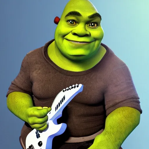 Prompt: Shrek playing the guitar, trending on artstation