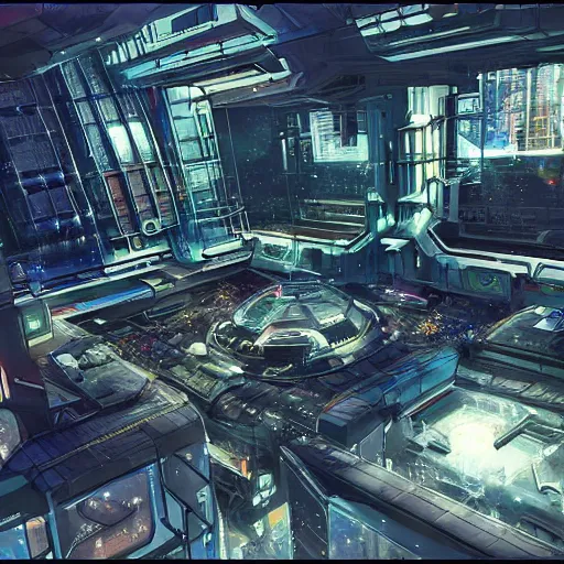 Prompt: a cyberpunk space station metropolis with an artificial biodome, trending on Artstation