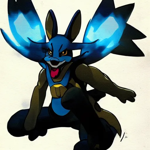 lucario (pokemon) drawn by fujiwara_echi