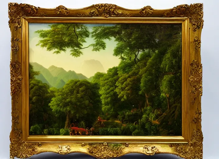 Image similar to the luscious forests of vietnam with little villages sprinked in them, in the style of hudson river school of art, oil on canvas