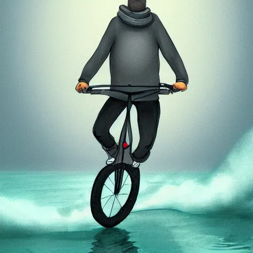 Image similar to a ghost riding a bike in a lake, illustration, digital art, trending on artstation, well detailed