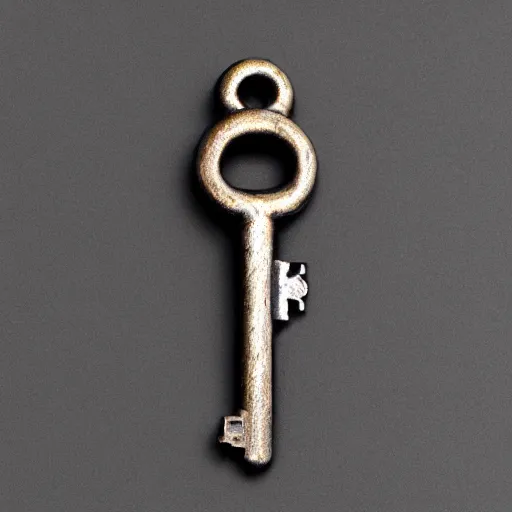 Image similar to a stylised old metal key, key is on the center of the image, rpg game inventory item, on the white background