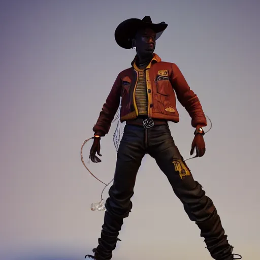 Image similar to Travis Scott as a cowboy, figurine, blender, octane render, 8k, hyperdetalied, studio lighting, trending on ArtStation, high quality,