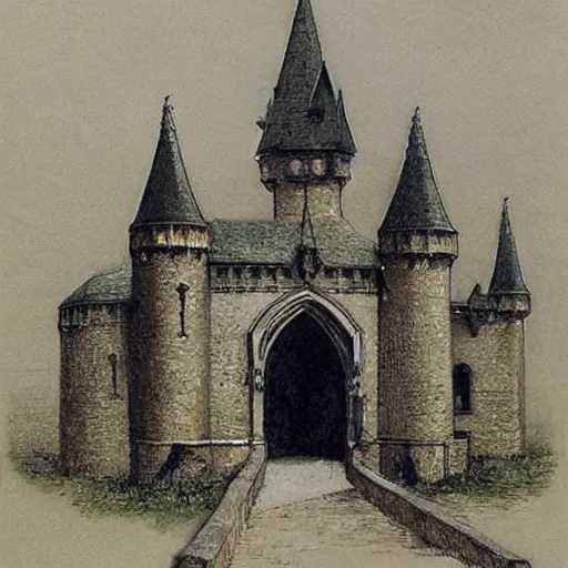 Image similar to (((((((v sketch of Gothic revival castle gatehouse))))))) . muted colors. by Jean-Baptiste Monge !!!!!!!!!!!!!!!!!!!!!!!!!!!!!!!!!!!!!!!! ((((((((((((((((((watercolor sketch))))))))))))))))))