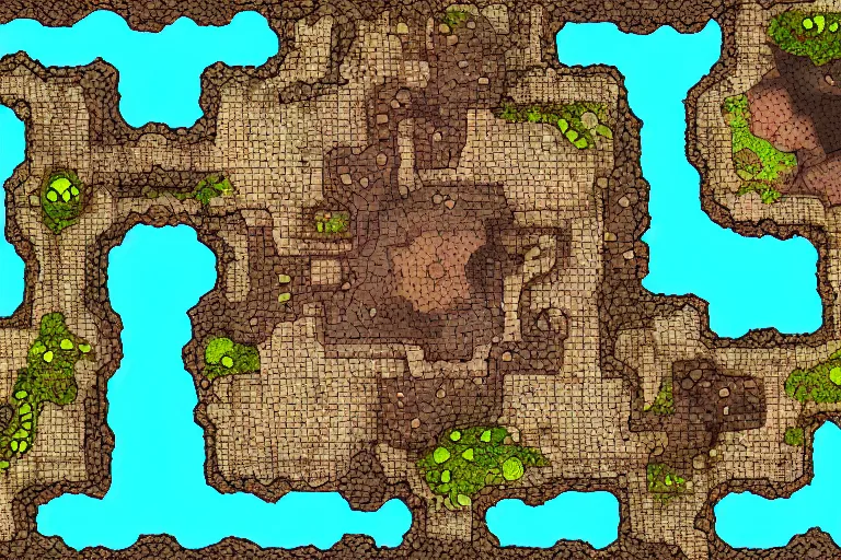 Prompt: DnD battlemap, top down view of a mystical cavern, digital