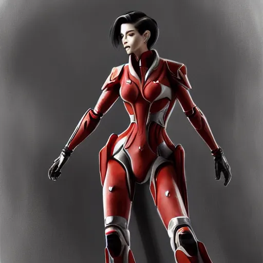 Image similar to A combination of Ada Wong's and Grace Kelly's and Ashley Greene's appearances wearing Interceptor's armor from Anthem, high tech, action shot, angular, full body portrait, futuristic, dramatic, fantasy, intricate, elegant, highly detailed, digital painting, artstation, concept art, matte, sharp focus, illustration, 8K, art by Donato Giancola and James Gurney