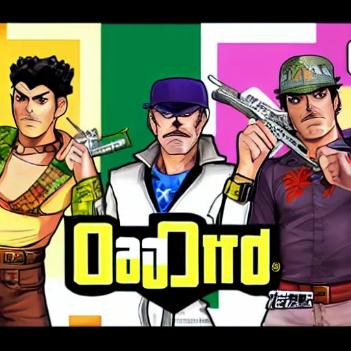 Prompt: jojo joestar in gta5 box art