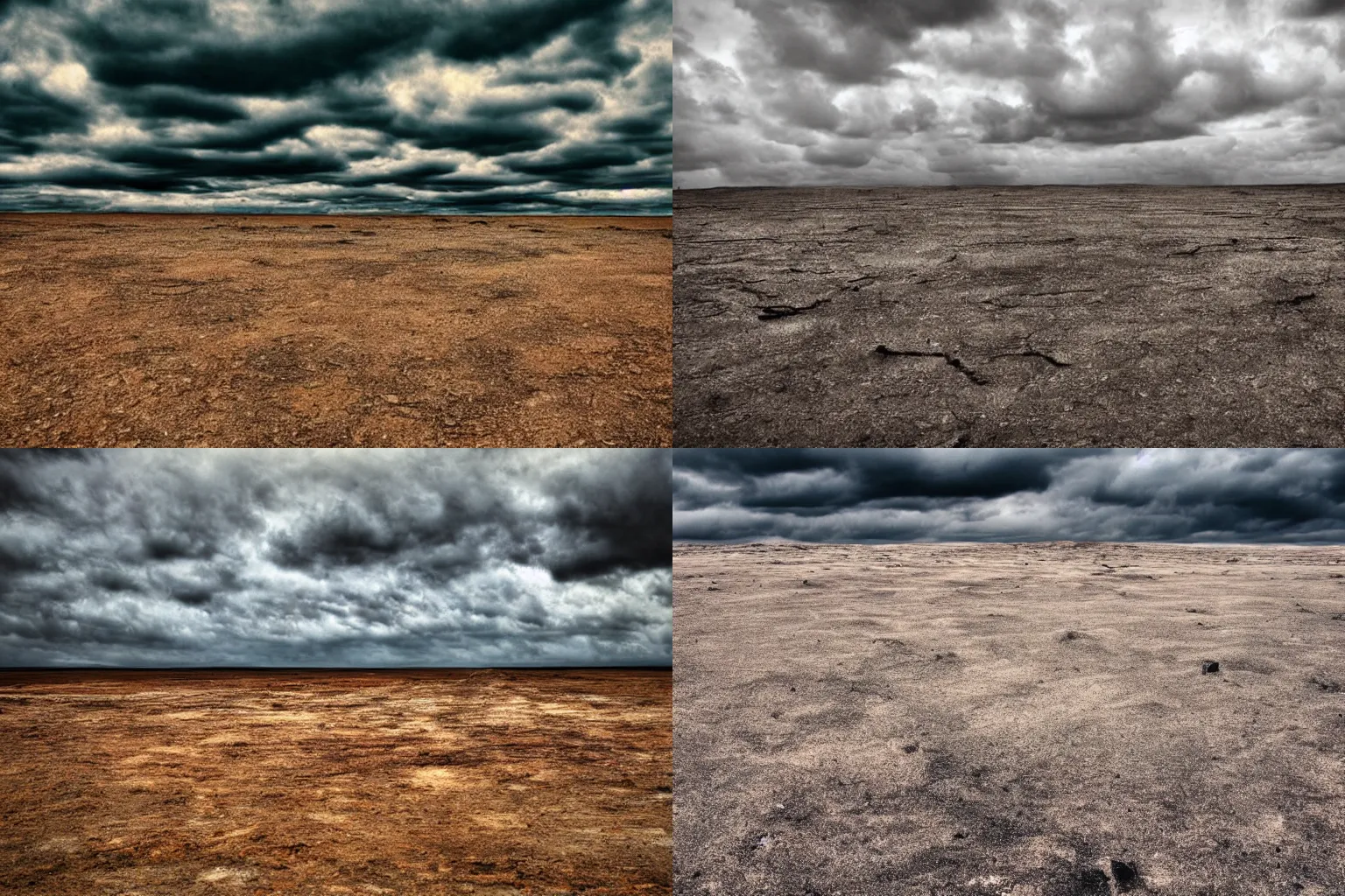 Prompt: lonely desolate cloudy wasteland colorful