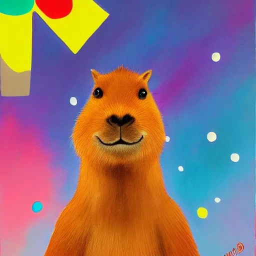 Image similar to a detailed painting of an adorable capybara superhero by pixar, new contemporary art, colorful
