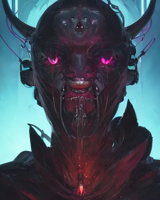 Image similar to portrait of a demonic cybernetic duke of hell, cyberpunk concept art by pete mohrbacher and artgerm and wlop and greg rutkowski and josan gonzales, digital art, highly detailed, intricate, sci-fi, sharp focus, Trending on Artstation HQ, deviantart, unreal engine 5, 4K UHD image