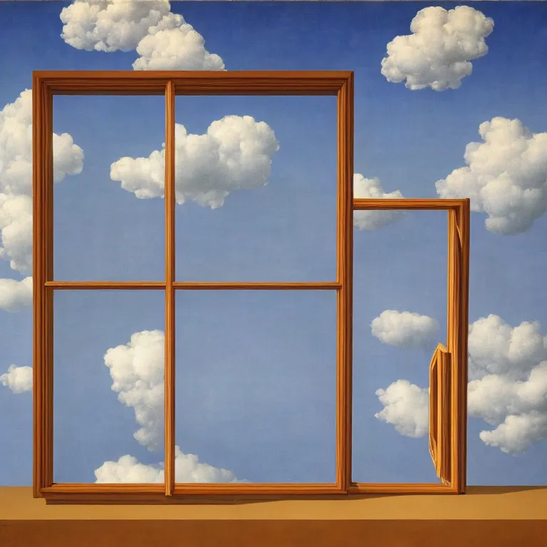 Image similar to window in the sky, by rene magritte, centered, detailed painting, hd, hq, high resolution, high detail, 4 k, 8 k