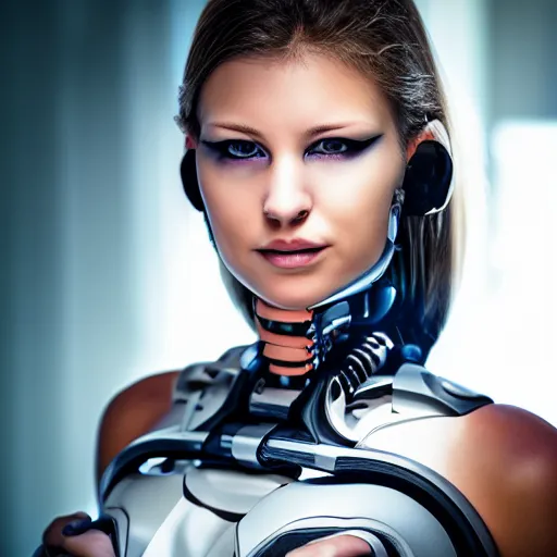 Image similar to portrait photo of a beautiful female cyborg