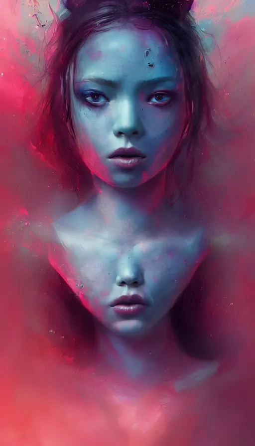 Image similar to shot of bored girl with pouty aerochrome ( ( ( lips ) ) ), fungal, adorable, expressive eyes, kawaii playful pose of a dancer, greg rutkowski, charlie bowater, yuumei, stephen gammell, unreal 5, daz, hyperrealistic, dark, dynamic lighting, fantasy art, beautiful face