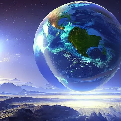 Image similar to beautiful painting of the earth, highly detailed, crystal lighting, mystical, hyperrealistic, 4 k, unreal engine