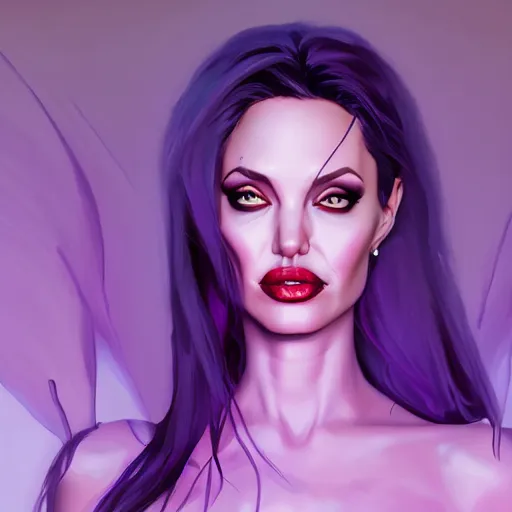 Image similar to Portrait of Angelina Jolie as a succubus, purple skin, mattepainting concept Blizzard pixar maya engine on stylized background splash comics global illumination lighting artstation lois van baarle, ilya kuvshinov, rossdraws