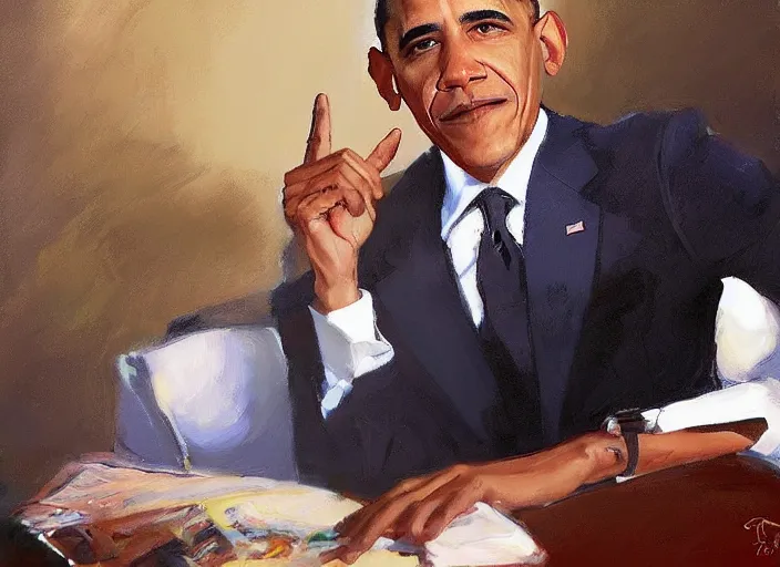 Image similar to a highly detailed beautiful portrait of obama, by gregory manchess, james gurney, james jean