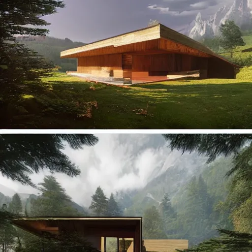 Image similar to wooden villa, designed by peter zumthor, isometric map by sid meier's civilization vi, by craig mullins by jakub rozalski