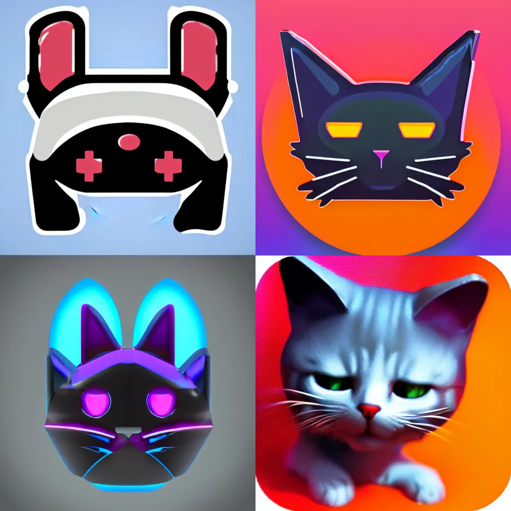 Prompt: an 3d 80s styled icon for an app about gamer cats, 4k, 3d,