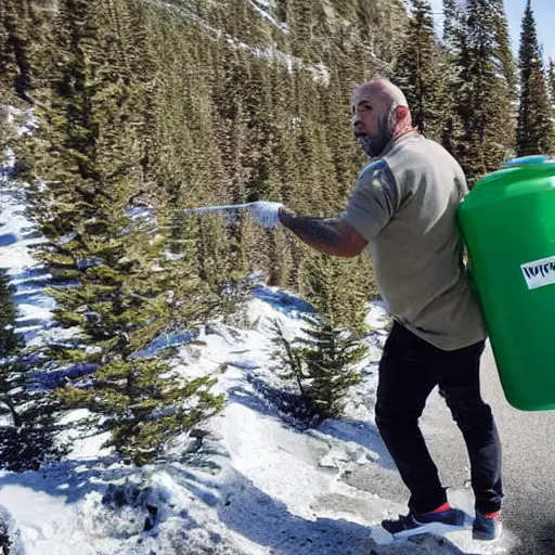 Prompt: Joe Rogan carrying a giant syringe of full of green liquid that says \'IVERMECTIN\' while riding atop an elk