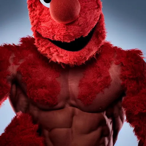 Image similar to bodybuilder elmo, 4 k, high detail, high - resolution photograph, professional photography, ultra - detail
