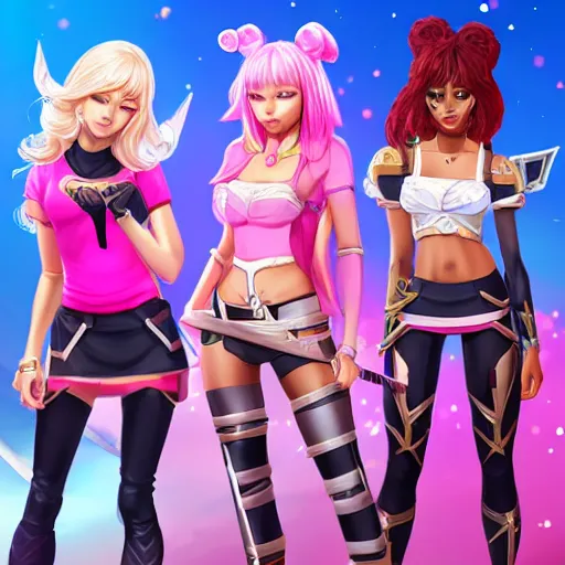 Image similar to black pink girl band as mobile legends heroes, character design, 8 k, high definition, highly detailed, photo - realistic