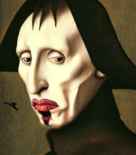 Image similar to portrait of marilyn manson by hieronymus bosch, high quality, high detail