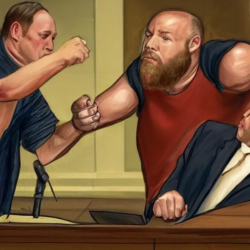 Prompt: alex jones fighting alex jones in a courtroom, golden ratio, renaissance painting,