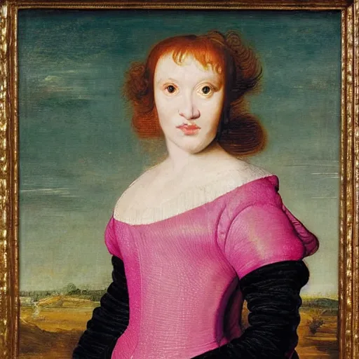 Prompt: portrait of a pink scifi woman, by Jan Brueghel the Elder