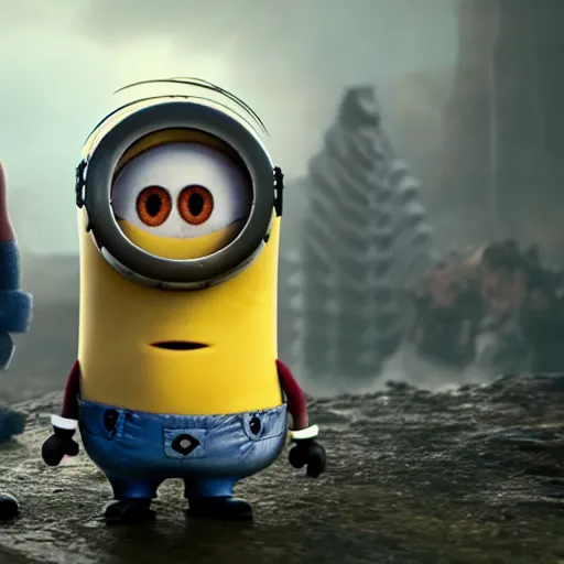 Image similar to minions as gods, cinematic, 4 k