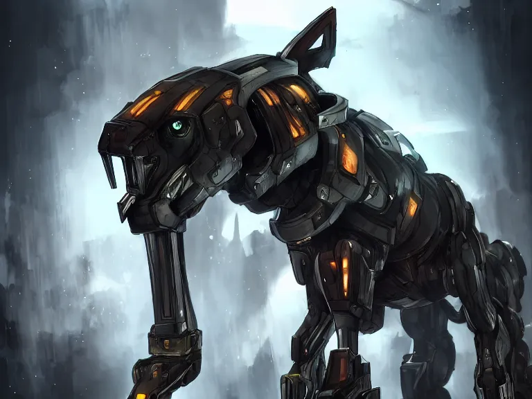 Image similar to cinematic shot, vorestation borg hound, medical mecha hound, taller than man, sharp armor, mecha maw, feral body, sharp metal, visor eyes, detailed, furry art, digital art, warframe hound, furaffinity, deviantart, sofurry