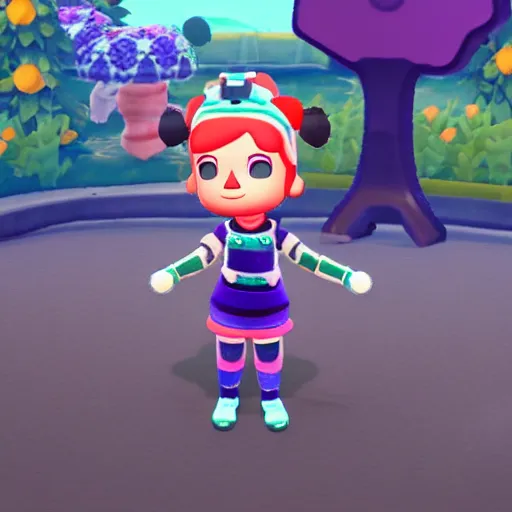 Image similar to Futuristic cybergoth Disney princess in Animal Crossing