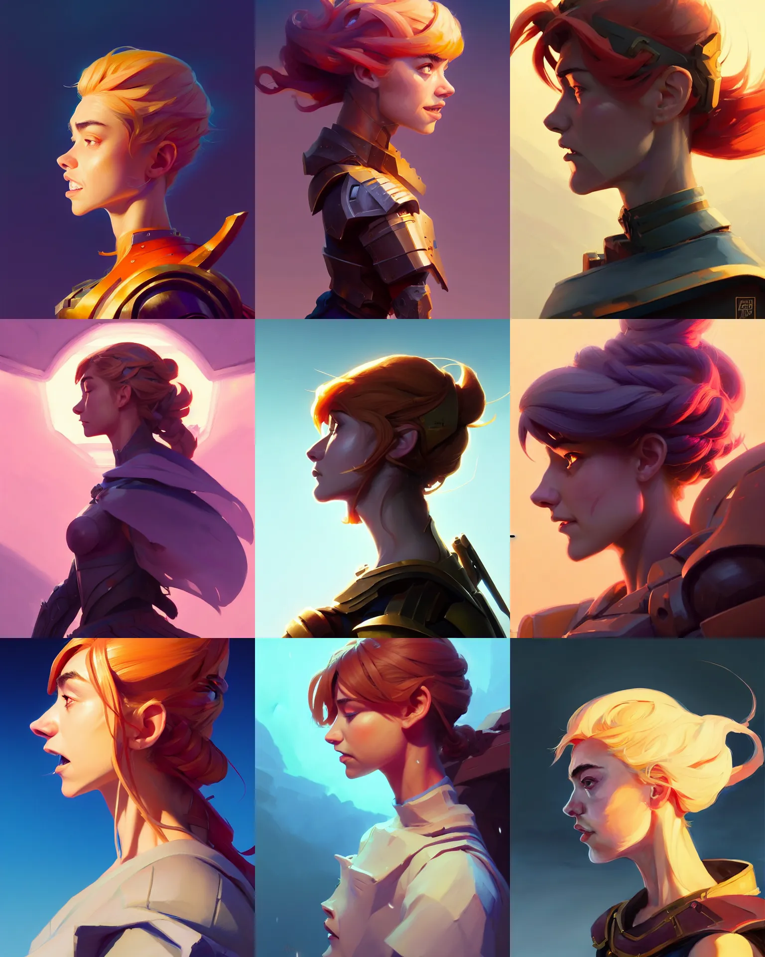 Prompt: side - profile painted portrait, imogen poots as a paladin, unreal engine, dynamic lighting, smooth, gaudy colors, octane render aesthetic, matte painting concept art, official fanart behance hd artstation by jesper ejsing, by rhads and makoto shinkai and lois van baarle and ilya kuvshinov and rossdraws