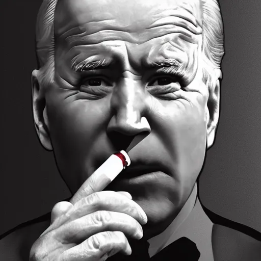 Image similar to joe biden smoking a vape pen in her right hand | smoke coming out of her mouth, artstation, 4 k