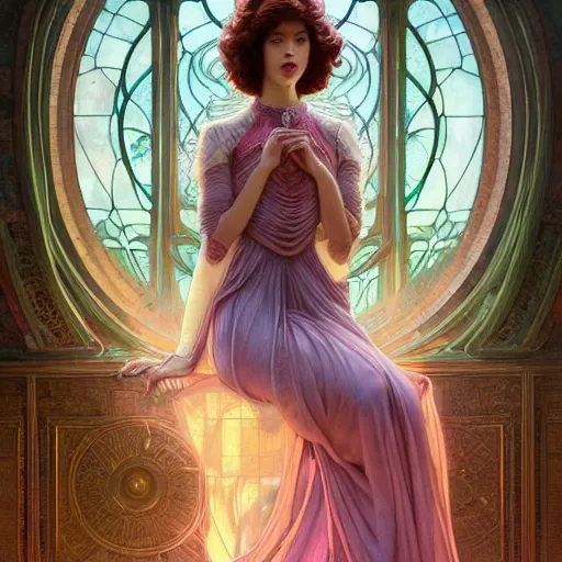 Image similar to a princess full body portrait, fine kindness delicate prefect face, in the flower room, light beam shines through the window, elegant, smooth, sharp focus, atmospheric lighting, masterpiece, style of tom bagshaw, raphael lacoste, peter mohrbacher, louis comfort tiffany, victo ngai, james jean, 4 k hd hyperdetailed illustration wallpaper, chinese style