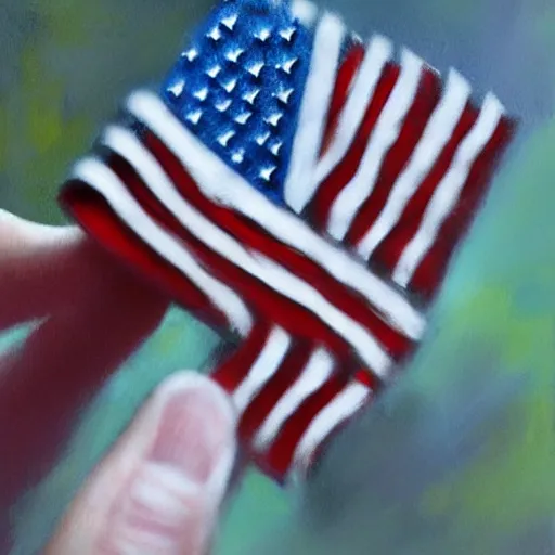 Prompt: american flag lapel pin in the woods, digital art by ruan jia and mandy jurgens and artgerm, realistic face, highly detailed, trending on artstation, award winning